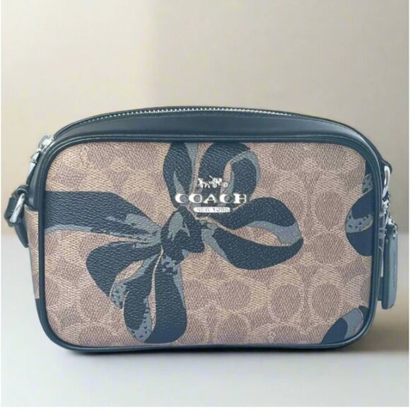 Coach Mini Jamie Camera Bag Black Bow Signature Canvas Brown Crossbody CY778 - Picture 3 of 10